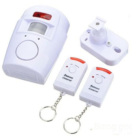Wireless PIR Motion Sensor Alarm With 2 Remote Controls Shed Home Garage Caravan (White)