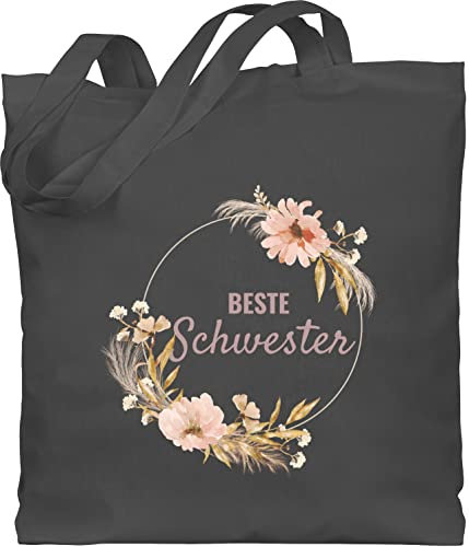 Shirtracer Baumwolltasche - Taschen - Beste Schwester Trockenblumenkranz Boho Aquarell - Unisize - Dunkelgrau - schwesterngeschenk schwestern geschenk sister blumenkranz stoffbeutel geschenke für
