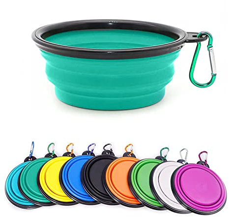 Coolon Collapsible Dog Bowl,Collapsible Dog Water Bowls for Cats Dogs, Portable Pet Feeding Watering Dish,Portable Dog Water Food Bowl with Carabiner (Small(350ML), light green)