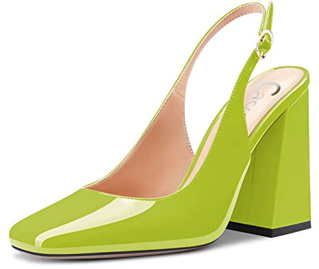 Castamere Donna Chunky Blocco Alto High Tacco Heel Quadrata Punta Slingback Pumps Slip-on Clear Dress Sandali 10 CM Heels Verde Lime 36 EU