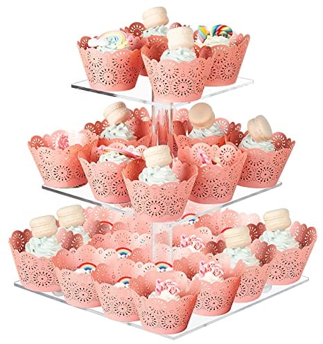 Boxalls Tortenständer mit 3 Ebenen, Groß Quadrat Cupcake-Ständer aus Acryl 25,4 Zentimeter/ 10 Zoll, Transparenter Tortenstützen Dessert-Gebäckturm Muffinständer für Hochzeit, Geburtstag, Mottoparty