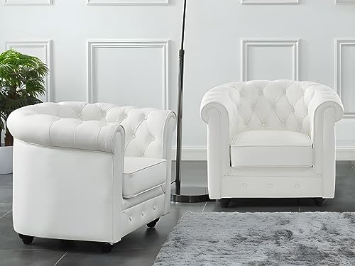 Vente-unique-Ledersessel 2er-Set - Büffelleder - Weiß - Chesterfield