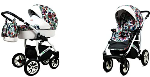 BabyLux Tropical 2-in-1 Bouncing Baby Stroller und Zubehör Kinderwagen Verstellbar und faltbar Aluminium Konstruktion Wasserdicht Nicht abnehmbare Räder Gold Hundstooth