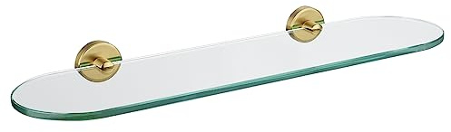 JQK Badezimmer-Glasregal, goldfarben, gehärtetes Glas, Duschaufbewahrung, 50,8 x 12,7 cm, 304 Edelstahl, gebürstete goldene Wandhalterung, TGS121L20-BG