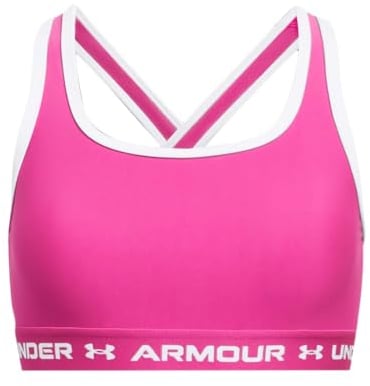 Under Armour Damen Crossback Mid Sport-BH, Rebel Pink/Weiß/Weiß, YXS