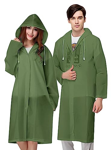 Vicloon Poncho Impermeabile, 2Pcs per Adulti da Portatile Eva Trasparenti Riutilizzabili, Cappotto di Pioggia Unisex per Pesca, Parchi Acquatici e Altro Ancora,Army Green