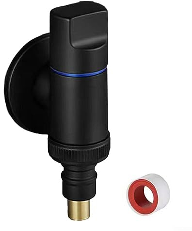 für 1 x Schnellöffnungs-Eckventil mit 1 x Rohklebeband, Waschmaschinen-Wasserhahn-Absperrventil, platzsparendes Design, für Waschmaschinen, Küchenspüle, Waschbecken/Toilette/Duschkopf (schwarz)