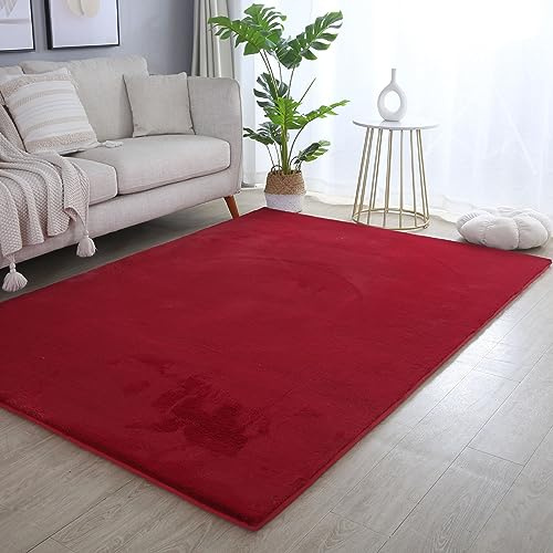 Carpettex Hochflor Teppich Wohnzimmer Shaggy Flokati Teppich Modern Einfarbig 200 x 290 cm Rot - Teppich Schlafzimmer Weich Flauschig Waschbar Teppich Küche Esszimmer - Langflor Teppiche
