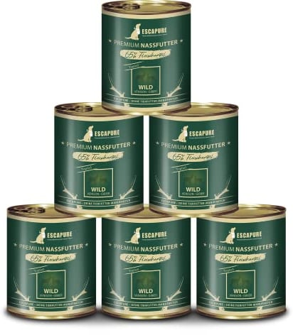 Escapure Adult Nassfutter Wild 6 x 800g Dose - 90% pures Wildfleisch Hundefutter - Dosenfutter Wild Topferl ohne Zusatzstoffe - Ergänzungsfuttermittel für ausgewachsene Hunde frei von Getreide