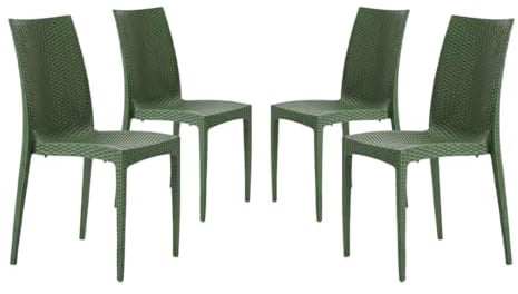 buybuy Sedie In Plastica Da Giardino E Da Esterno Polipropilene Stile Rattan Da Terrazza Verde Scuro Impilabili Set Da 4