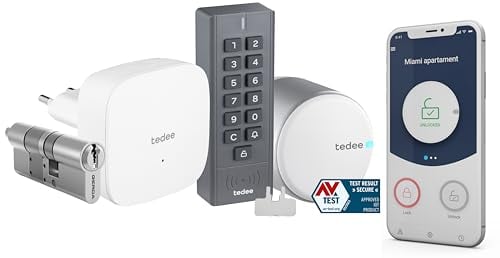 tedee Go Smart Lock mit WiFi, Tastatur, Zylinder 30-61/30mm und Bluetooth für Fernzugriff, Smartes Türschloss mit Code verwandelt Ihr Smartphone in einen Schlüssel, elektronisches Türschloss, Silber