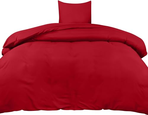 Utopia Bedding Bettwäsche 135x200 Set - Mikrofaser Bettbezug 135x200 cm + 1 Kissenbezug 80x80 cm - Rot