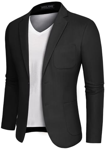 PJ PAUL JONES Herren Blazer Lässiger Herren Sakko Aus Baumwolle und Leinen Schwarz M
