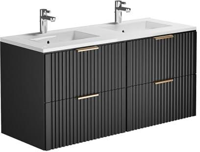 Vente-unique - Mueble de baÒo Flotante Rayado bajo Lavabo- Negro - 120 cm - ZEVARA
