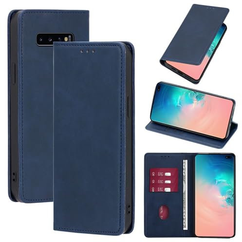 Vauki Hülle Leder für Samsung Galaxy S10 Plus Handyhülle, Standfunktion Kartenfach Wallet Schutzhülle Flip Case Cover Stoßfeste Klapphülle für Samsung Galaxy S10 Plus 6.4,Blau