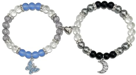 RIXERKOC Matching Armbänder für Paare beste Freunde, Spider Kitty Magnetische Paare Armbänder Fernbeziehung Armband, Mode-Schmuck Geschenke für Valentinstag und Halloween (Schmetterling&Mond)