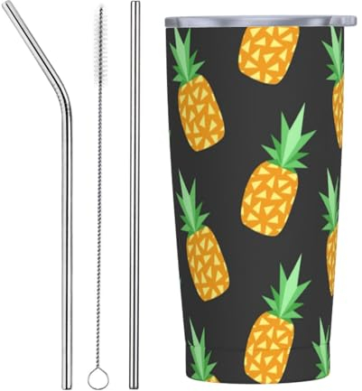 Ogniwo Taza de viaje con diseño de piña amarilla, vaso aislado de acero inoxidable con tapa y pajita, regalos para mujer y hombre