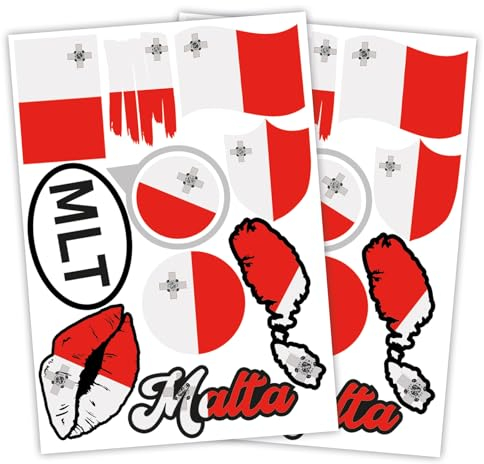 Finest Folia 2er Set DIN A4 Länderaufkleber Fahne Aufkleber Länderfahne Flagge für Auto Motorrad Sticker Länderflagge selbstklebend wetterfest R217 (37 Malta)