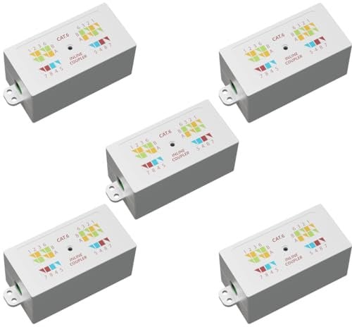 rhinocables RJ45 Cat 6 Gigabit Inline Punchdown Krone Coupler Joiner for LAN Ethernet Cables (5, White)