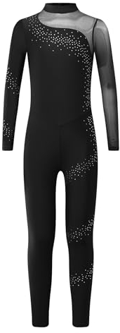 Miutii Turnanzug Mädchen Langarm Gymnastikanzug Glitzer Ballettanzug Kinder Ganzkörper Trikot Eiskunstlauf Body Sport Overall Jumpsuit Schwarz 134-140