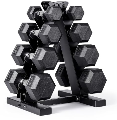 CAP Barbell 100lb Coated Hex Dumbbell Set with Vertical Rack