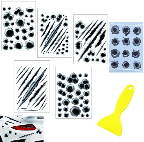 6 Stück Bullet-Holes als Auto-Aufkleber,EinschussLöcher Sticker Set,Sticker Bullet-Holes,Auto Aufkleber 3D Einschusslöcher,Bullet-Holes und Kratzer als Auto-Aufkleber für Auto,Fahrzeuge,Roller,Moped