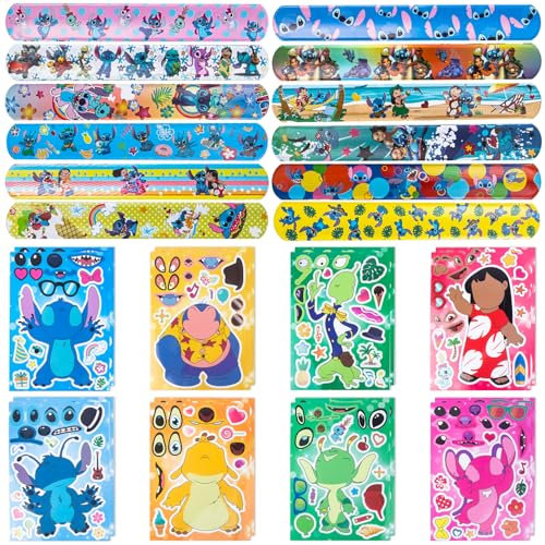 Luchild 28Pcs Party Bag Fillers Kids Stit-h Make a Face DIY Stickers Slap Bands for Stit Happy Birthday Party Supplies Favors Bags Toy Gift for Pinata Fillers Lucky Dip Prizes for Boys Girls