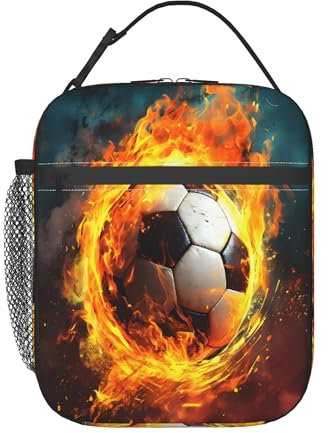Mexpekil Bolsa de almuerzo de fútbol con diseño de pelota de fútbol, lonchera aislada para niños, a prueba de fugas, lonchera térmica portátil para la escuela, picnic y trabajo