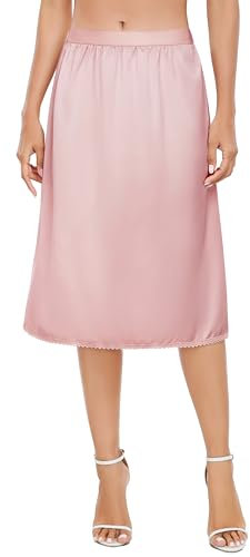Vlazom Jupon Femme Longue Jupes de Robes Fond de Jupe avec Dentelle Demi-Jupe Jupon sous Robe，Rose，S