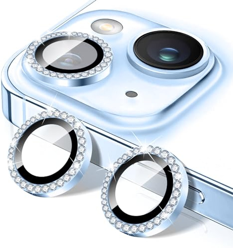 Kucheed Diamond Camera Lens Protector Compatible for iPhone 16/16 Plus, Bling Tempered Glass Camera Cover, Individual Automatic Alignment Metal Rings, Glitter Phone Lens Cover Film Stickers