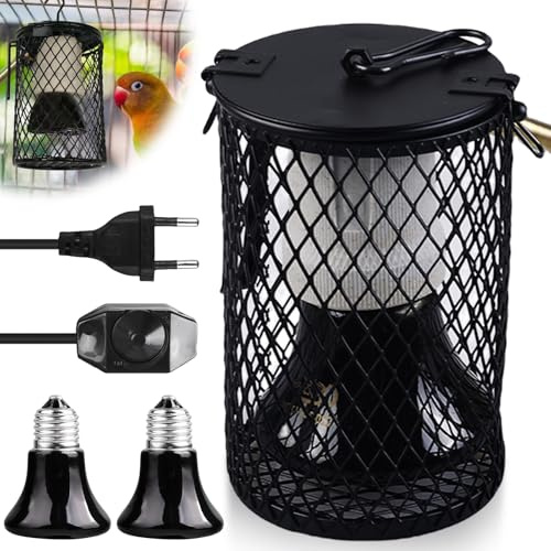 Reptilien Wärmelampe, Keramik Wärmelampe mit Schutzkorb, Infrarot Heizung Lampe mit 75W und 100W Glühbirne, Tiere Heizlampe Glühbirne Lampenschutzkorb Set für Reptilien Schildkröte Hühner, Vögel