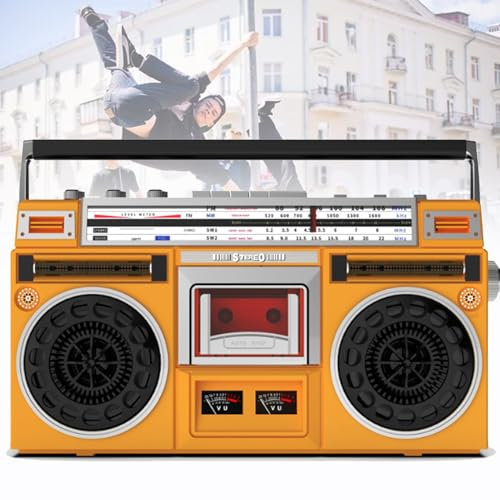 Portable Cassette Player Recorder, CD Tape Player, 80s Retro Bluetooth Boombox, with AM/FM Radio, Support SD/USB Input, Cassette Recorder For Family Gathering Travel Street Dance,Yellow