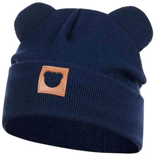 Smarilla Mütze Übergangsmütze Junge Mädchen Herbstmütze Frühlingsmütze Beanie Ohren gerippt, Größe: 42-44, Farbe: Dunkelblau