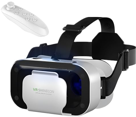 aiMaKE VR Brille für Handy, Virtual Reality Headset 3D für Smartphone 4.7-6.5 Zoll, Weiß, Android & iOS, kabellose Fernbedienung