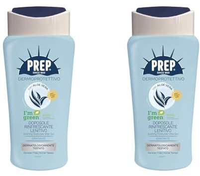 PREP, Crema Solare Doposole, per Viso e Corpo Idratante e Lenitiva, Prolunga Abbronzatura, con Aloe Vera, Burro di Karité e Vitamina E, 200 ml (Confezione da 2)