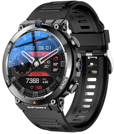 COYEUX Smartwatch con Scheda SIM 4G, Schermo Rotondo da 1,39/Doppia Fotocamera/con frequenza cardiaca/Corpo Ultra Sottile/Posizionamento NFC, Regali per Uomo