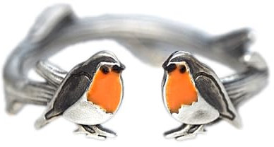 Rotkehlchen Ring. Sterling Silber und orangene Emaille