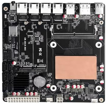 PeeliCeeli Carte mère NAS à faible puissance avec processeur N100, carte mère DDR5 Mini ITX avec double fente M.2 NVMe, 6 cartes PC serveur domestique SATA3.0 avec 4 x i226V 2.5GbE LAN, 16 Go de RAM