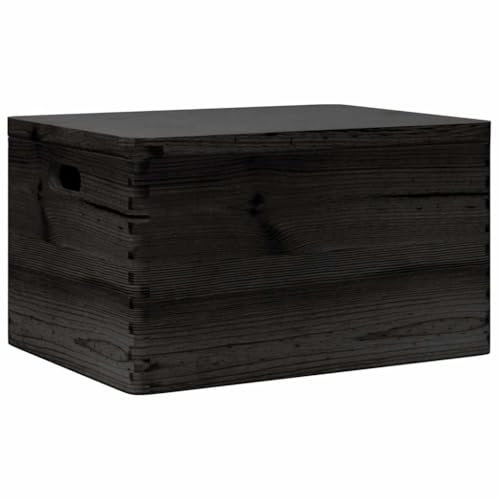 vidaXL Holzkiste mit Deckel und Griffen Schwarz 40x30x23 cm Massivholz, Holzaufbewahrungsbox, Holzbox, Holzschmuckkiste, Aufbewahrungsbox
