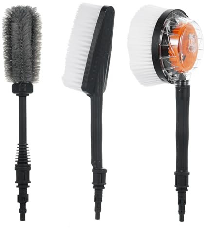 Hanzete Brosse de lavage rotative + brosse droite + brosse moyeu, accessoires de nettoyeur haute pression, connecteur rapide universel, outil de nettoyage pour voiture, maison, bureau, terrasse