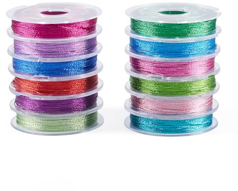 PandaHall - 12 rotoli di filo da ricamo metallico da 0,3 mm, a 3 strati, per lavori di cucito, per chiacchierino, trapuntatura, braccialetti dell'amicizia, creazione di gioielli