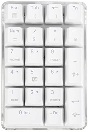 Jrifedptry Teclado numérico mecánico con interruptor marrón, teclado para juegos con cable, caja de cristal, retroiluminación blanca, 21 teclas, mini teclado numérico