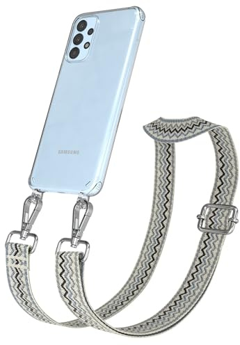 EAZY CASE Handykette - Verstellbares Taschenband kompatibel mit Galaxy A13 4G, Schulterriemen, Handykordel mit Silikon Hülle, Umhängetasche, Beige Blau Silber