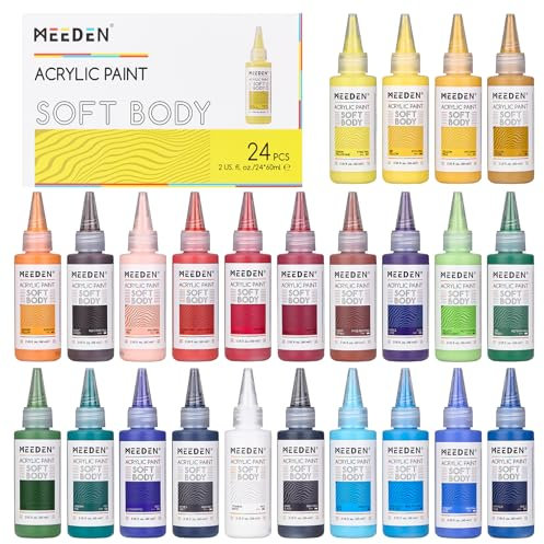 MEEDEN Peinture Acrylique Pouring: 24 Colors x 60ml/2oz Kit de Peinture Acrylique Liuqide pour Adultes pour Bois Textile Verre