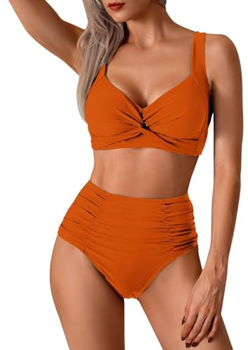 VaiKanhai Retro Uhr Herren Trendy Swimsuit for Women Deep V Neck Sexy Mesh Patchwork Monokini Comfy Breathable Bathing Suits Modern Fit (Orange, XL)