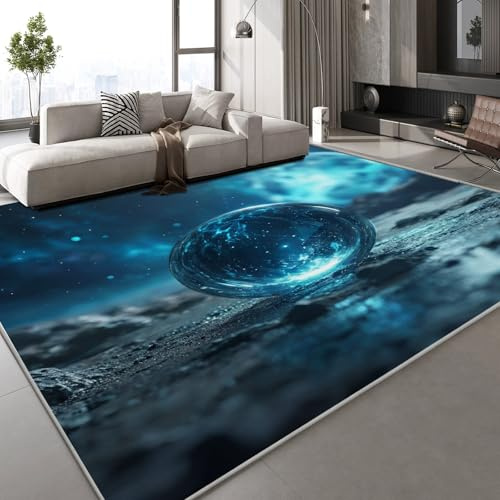 Kristallkugel Sternenhimmel Teppich Kinderteppich Modern 3D Verträumt Natürlich Teppich Kinderzimmer Kurzflor Teppiche Rutschfeste Spielteppiche für Schlafzimmer Wohnzimmer Zimmer 100x150 cm
