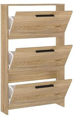 Somnia Descanso - Zapatero con 3 Puertas y Patas, Mueble para Zapatos Estrecho, Modelo Elenor, Acabado en Color Roble Miel, Medidas: 115,5 cm (Alto) x 68,5 cm (Ancho) x 17 cm (Fondo)