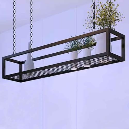 DMCHENGMA Hängendes schwebendes Regal, Wandmontage, Blumenständer – Decken-Weinglasregal, Flaschenhalter aus Eisen mit Geländer, schwebendes Weinregal für Bar, Geschäft, Balkon(100x25x15cm)