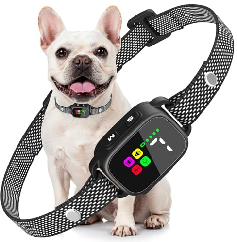 MASBRILL Collier Anti Aboiement pour Petits Chiens, Rechargeable Anti Aboiement Collier Dressage avec 3 Modes Son/Vibration, 7 Niveaux de Sensibilité