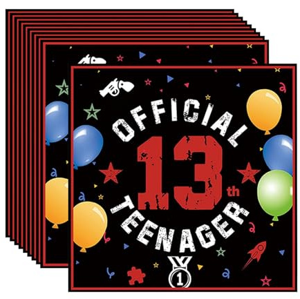 20 Stück Servietten,13. Geburtstag Junge Deko Mädchen Teenager,Schwarz Rot Geburtstags Serviettens,Tischdeko Papierservietten,13th Happy Birthday,Geburtstagstücher,Partyservietten,Tischdekorationen